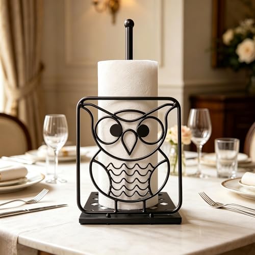 Paper Towel Holders Countertop - Paper Towel Holder Standing - Metal Paper Towel Holder Square Base - Decorative Animal Paper Towel Holder (owl) - color: Owl(bronze)