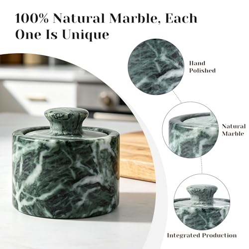 Green Marble Salt Cellar with Lid 3.5", Stone Pepper Container & Spice Jars for Kitchen, Marble Salt and Pepper Holder, Stone Storage Box for Kitchen Counter, Spice Jar (Verde Alpi Green) - color: Verde Alpi Green