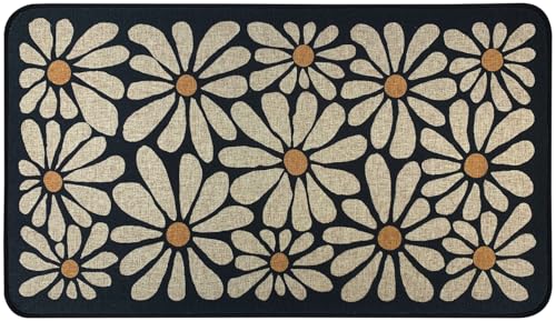 SHIYUE Spring Black Floral Decorative Doormat, Seasonal Summer Low-Profile Switch Rug Door Mat Floor Mat for Indoor Outdoor 17x29 Inch SYCH04 - color: Black Flower
