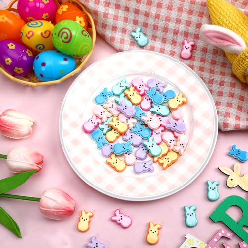 JUNEBRUSHS Easter Decorations, 50 Pcs Tiny Easter Rabbits Resin Rabbits Flat Easter Rabbits Mini Rabbit Figurines Easter Egg Fillers for Easter Crafts Home Table Decor - style: Easter Style
