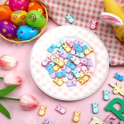 JUNEBRUSHS Easter Decorations, 50 Pcs Tiny Easter Rabbits Resin Rabbits Flat Easter Rabbits Mini Rabbit Figurines Easter Egg Fillers for Easter Crafts Home Table Decor - style: Easter Style