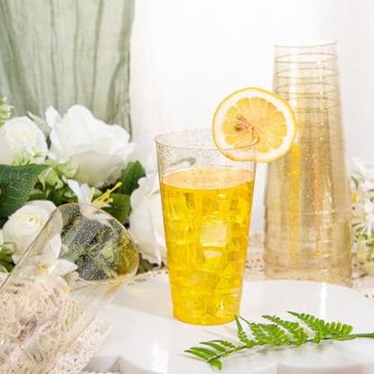 I00000 16 oz Gold Plastic Cups, 50 Pack Gold Glitter Plastic Cups Tumblers Disposable Party Cup Wedding Cup, Heavy-duty Plastic Disposable Glasses Ideal for Birthday, Wedding & Party - color: Glitter-16oz-50