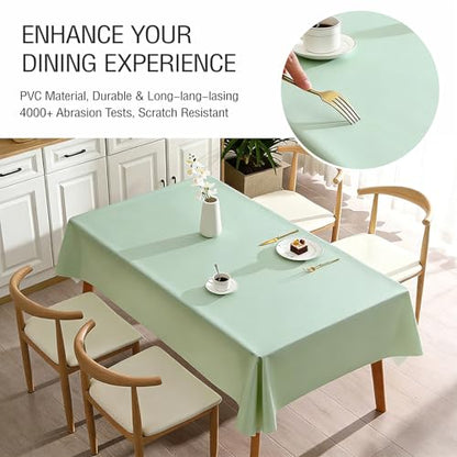 PVC Tablecloth Waterproof Rectangle Table Cloth, Oil Proof & 185°F Heat Resistant Wipeable Cover, Heavy Duty Non for Kitchen Dining Camping Festivities (70"x55") (Avocado Green) - color: Avocado Green