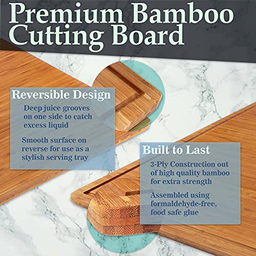 BambooMN Bamboo Burner Cover Cutting Board, 3-Ply, Large, Square - Grooved/Flat (20"x20"x0.75") - 2 Pieces - size: 20" x 20" (3-Ply)