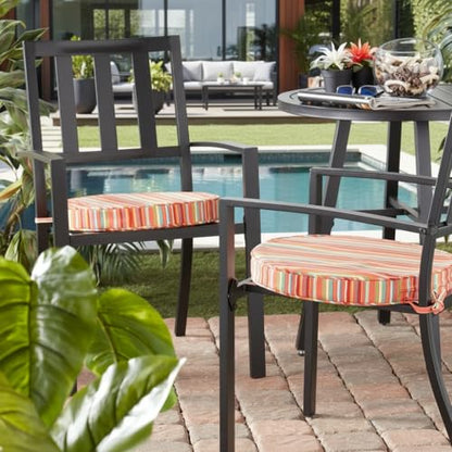 Greendale Home Fashions Set of 2 Outdoor 18 inch Round Patio Dining Chair Pads – Comfortable Fiber-Filled Seat Cushions with Ties, Reversible Polyester Fabric, Watermelon Stripe - color: Watermelon Stripe