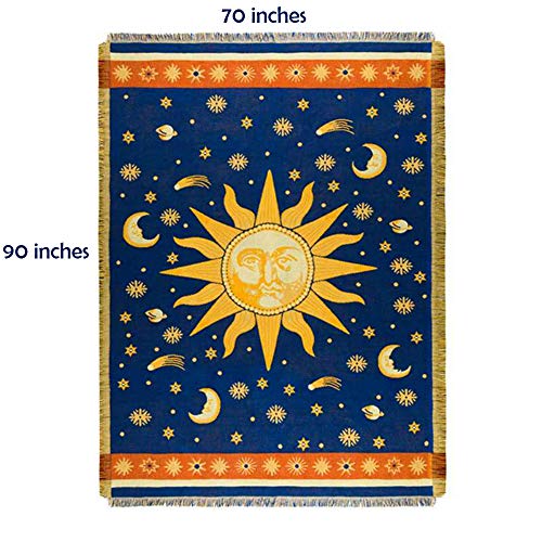 Erke Sun Blanket Hippy Celestial Couch Sheet Cover Wicca Home Decor 70"x90" | Sun Moon Witchy Hippie Decoration, Double Sided Cotton Woven 90s’ Throws Blankets for Couch Bed - size: 70" x 90"