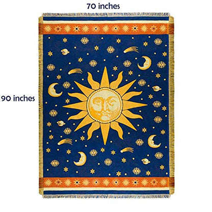 Erke Sun Blanket Hippy Celestial Couch Sheet Cover Wicca Home Decor 70"x90" | Sun Moon Witchy Hippie Decoration, Double Sided Cotton Woven 90s’ Throws Blankets for Couch Bed - size: 70" x 90"