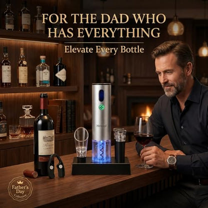 Electric Wine Opener with Wine Accessories -Rechargeable Wine Bottle Opener Set with Base, Wine Aerator, Foil Cutter and Wine Stoppers- Perfect Wine Gifts for Wine Lovers