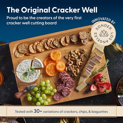 Sonder Los Angeles Winsome Hard Maple Wood Cutting Board, 17x13x1.5 in | Made in USA, Non-Toxic, Edge Grain, Juice Groove & Crackerwell for Charcuterie & Meal Prep, Built-in Handles, Gift Box, 8 lbs - color: Winsome | Maple | Edge Grain