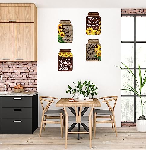 4 Pieces Kitchen Wall Decor Mason Jar Set, Wooden Kitchen Dining Room | Signs Country Wall Art Farmhouse Tiered Tray Decor 7.1*4.7Inch (Sunflower)