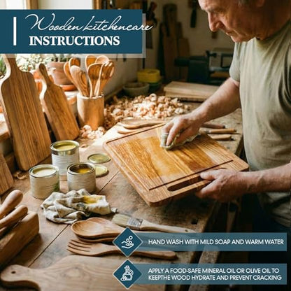Olive Wood Charcuterie Board Rectangle Handle, Cheese Knife Fork | 15.8" X 10" Handcrafted with Embedded Handle, Natural Grain Groove, Wedding Housewarming Bridal Shower Gifts for Couples - color: Olive Wood, style: Rectangle with Embedded Handle