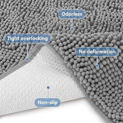 Bcoimo Small Bath Rug Mat,24x17 Chenille Non Slip Gray Bathroom Shower Mat - color: Grey, size: 24x17