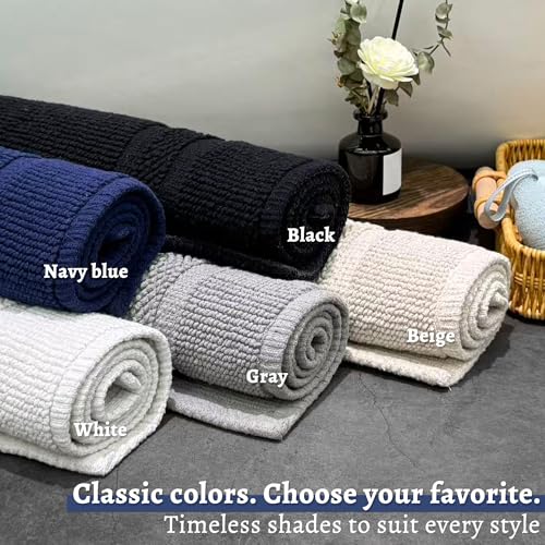 100% Cotton Bath Mat 20" x 32"for Bathroom, Black | Hot-melt Non-Slip Backing, Washable Textured Woven Bath Rug, Soft Comfortable & Absorbent Bathmat 20x32