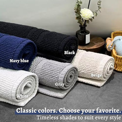 100% Cotton Bath Mat 20" x 32"for Bathroom, Black | Hot-melt Non-Slip Backing, Washable Textured Woven Bath Rug, Soft Comfortable & Absorbent Bathmat 20x32