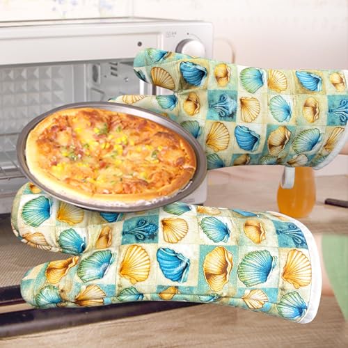 Oven Mitts Gloves 1 Pair Heat Resistant 480 ℉ Non Slip Clear Silicone Printed Shell Comfortable Cotton Lining Kitchen Men Cooking Barbecue Machine Washable (Shell, Beige Mitts) - color: Shell, Beige Mitts