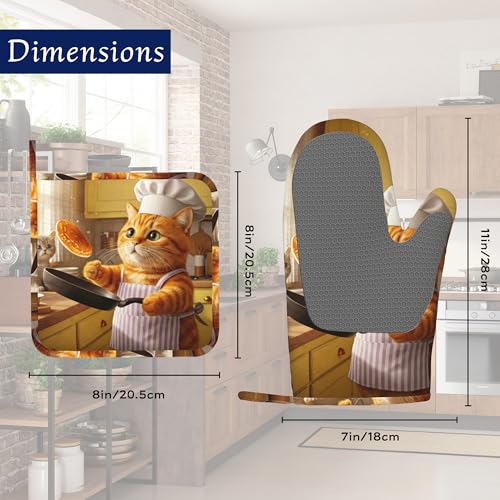 Cat Chef Pot Holders and Oven Mitts Set Silicone Funny Cats Cooking Kitchen Gloves Potholders Heat Resistant Washable,Chef Cooking Baking Gifts for Women Men Bakers Lover Cooks - color: Cat Chef,funny Cats Cooking