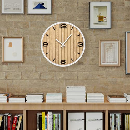 Round Wall Clock Battery Operated, Modern Wooden Small Analog Clocks 12 Inch Silent Non-Ticking for Home, Office, Apartment, Living Room, Bathroom, Kitchen, Bedroom - color: B - 12x12 in