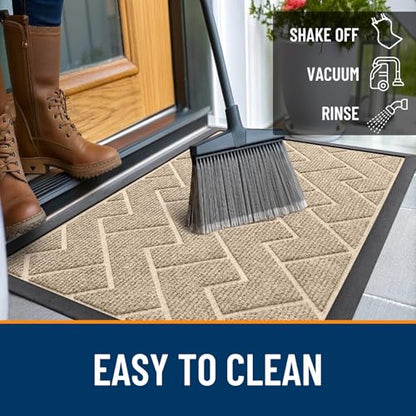 OLANLY Front Door Mat Indoor Outdoor Entrance, Welcome Door Mat and Waterproof All-Weather All-Season Doormat Size 29.5x17 in Beige, 2 Item Bundle