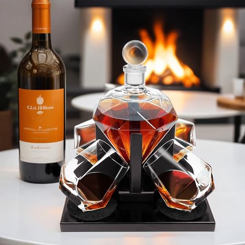 Diamond Whiskey Decanter Set, Diamond Decanter Set with 4 Glasses 4 Whiskey Stones, Decanter Whiskey Set Gifts for Men