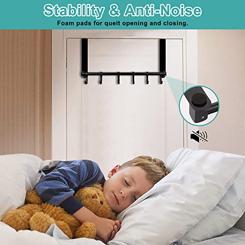MGahyi Black Over The Door Hooks, Over The Door Towel Rack | 6 Sliding Adjustable Hooks, Aluminum Sturdy Rustproof, No-Drilling Anti-Scratch, for Bathroom Bedroom Closet - color: Black