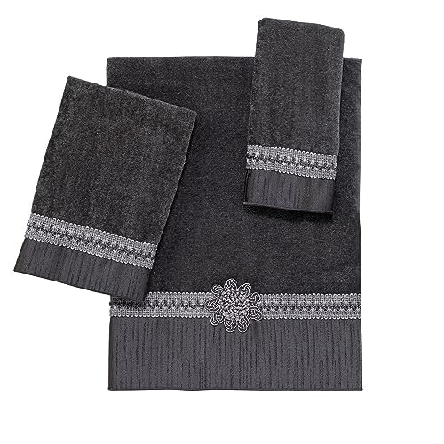 Avanti Linens - Hand Towel, Soft & Absorbent Cotton Towel (Braided Cuff Collection) - color: Granite, size: Hand Towel