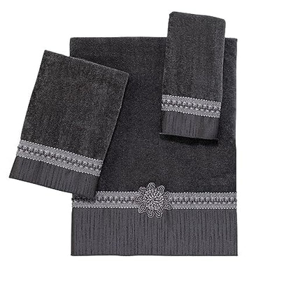 Avanti Linens - Hand Towel, Soft & Absorbent Cotton Towel (Braided Cuff Collection) - color: Granite, size: Hand Towel