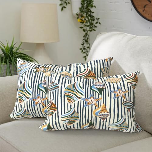 DYTXIII Pack of 2 Waterproof Outdoor Lumbar Pillow with Inserts, 12x20 in Rectangle Decorative Patio Throw Pillow for Home, Sofa,Bench and Patio Furniture, Crayon Shells - color: Crayon Shells, size: 12x20 Inch (With Inserts)
