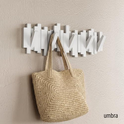 Umbra Sticks Wall Mount Coat Rack, 5 Hook Retractable Pegs, White | Mounting hardware included, sculptural modern design, entryway or bedroom use, recycled plastic - color: White, size: 5-Hook
