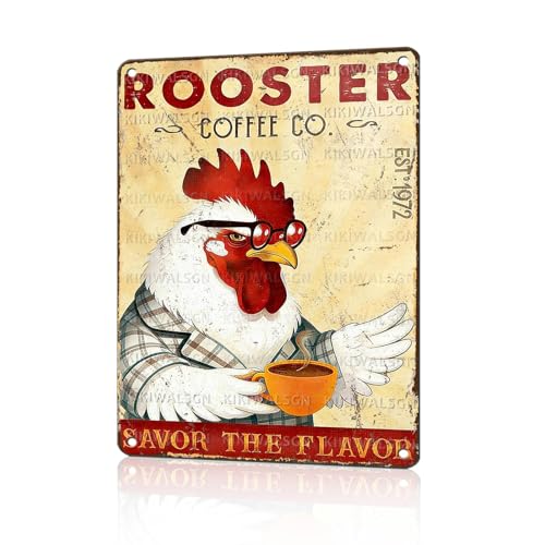 Funny Chicken Signs Rooster Kitchen Decor Savor The Flavor Tin Signs Vintage Coffee Metal Decor Rustic Wall Art For Home Farmhouse Farm Poultry House Cafe Bar Pub Coop Office 16 * 12 In - color: Vintage Chicken Tin Sign 20, size: 30X40cm(12*16in)