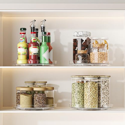 4 Pack 9 Inch Clear Lazy Susan Turntable Organizer, Non-Skid Rotating Tray for Cabinet, Kitchen Pantry Organization and Storage, Acrylic Spinner for Refrigerator, Bathroom Vanity and Spice Rack - size: 9inch - 4 Pack