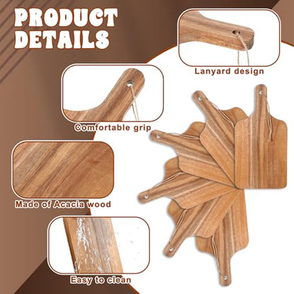 JJUNW 6 Pack Acacia Wood Cutting Board with Handle, Cheese Boards Charcuterie Boards, 12” x 6” Wooden Cutting Boards for Kitchen, Hanging Cutting Board Decor, Bread Boards for Food, Cheese, and Meat