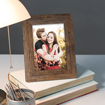 5x7 Wooden Picture Frames with Real Tempered Glass | Rounded Corner Barn Wood Frame, Kid-Safe Tempered Glass, Wall Mount & Tabletop Vertical Horizontal Photo Display - size: 5X7