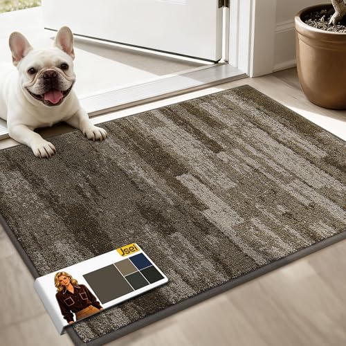 JSEI Dirt Trapper Door Mat 20"x32", Non-Slip Doormat, Brown | Entryway Rugs Washable,Trap Dirt Absorbent Welcome Floor Mat, Low Profile Dog Door Mats for Front Back Door, Wet Shoes & Paws - color: Brown, size: 20'' X 32''