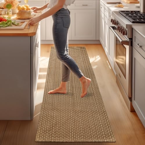 Tan Brown Faux Jute Runner Rug 2x6 ft,Braided Rubber Backed Hallway Rug | Non Slip Washable Neutral Runner Mat for Entryway,Kitchen,Bathroom and Indoor hallway - size: 2' x 6' (Rectangular)