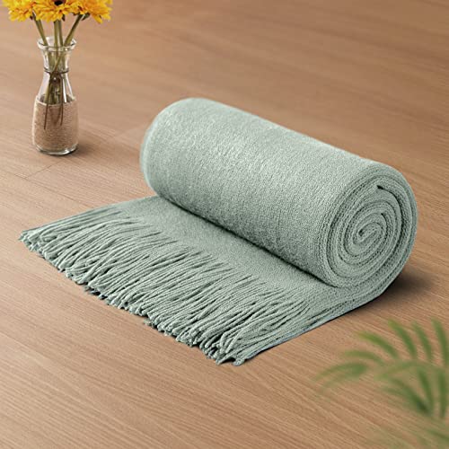 Vonty Sage Green Knitted Throw Blanket with Tassels Fringe, 50x60 Acrylic | Super Soft And Lightweight, Year-Round Cozy Warmth, Farmhouse Decorative Style, Machine Washable, for Couch, Sofa or Bed - color: Sage Green, size: 50" x 60"