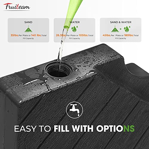 FRUITEAM Patio Offset Umbrella Base Stand, 180 LBS Sand Filled Outdoor Base Heavy-Duty for Cantilever Umbrellas, Large Easy-Fill Spouts for Water & Sand Filling - color: Black