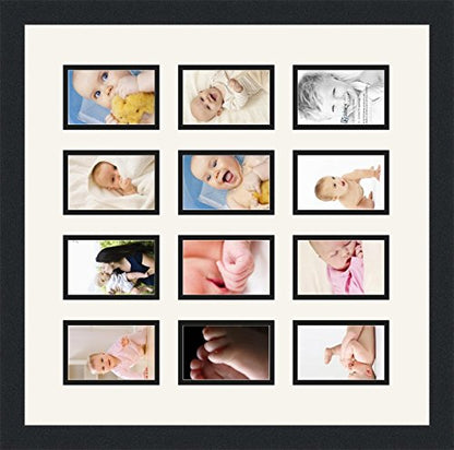 ArtToFrames Collage Photo Frame Double Mat with 12-3.25x4.75 Openings and Satin Black Frame - color: Fabric White, size: 12 - 3.25x4.75