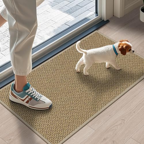Front Door Mat 17"x29", Indoor Non Slip Washable Entry Mat, Beige | Absorbent, Traps Dirt & Mud, Rubber Backing, Low Profile Design, Easy to Clean, Door Mat Indoor Entrance for Inside Door - color: Beige, size: 43x75cm