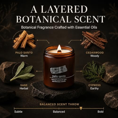 Hemlock Park Palo Santo Apothecary Crackling Wood Wick Candle | 8 oz | Coconut Apricot Wax | Crackling Wood Wick | Botanical Fragrance | Made in USA - size: Standard 8 oz