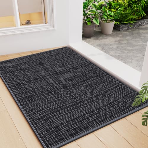 Welcome Front Door Mat Indoor Entrance Entry Mat Black 17"x30" | Dirt Resistant Absorbent Low-Profile Thin Braided Indoor Door Mat, Non Slip Rubber Back Inside Doormat Washable Entryway Mat - color: B- Black, size: 17"x30"