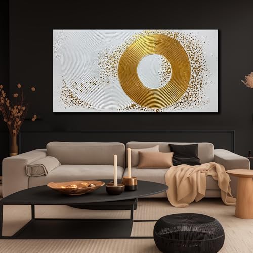 Minimalist Wall Art for Living Room White and Gold Abstract Oil Painting Wall Decor for Office Huge Wall Art for Hotel Size 40 x 80 Inch - color: Gold and White, size: 80"L x 40"W