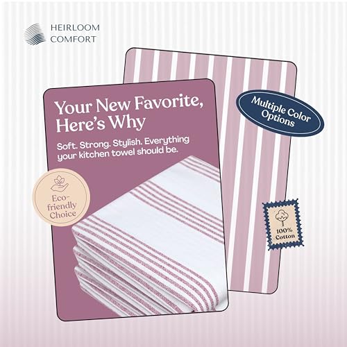 Burgundy Striped Kitchen Dish Towels (3-Pack), Quick Dry, 18"x26", Ultra Absorbent & Durable, 100% Cotton Multi Pin Stripe Towels for Drying Dishes, Wiping, and Daily Kitchen Cleanup - color: Burgundy Wine / Maroon, style: 3 Pack