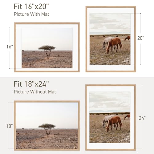 18x24 Poster Frame Natural Solid Oak Photo Frames with 16x20 Removable Mat Wall Hanging Large Handcrafted Frame with HD Plexiglass Wall and Tabletop Display Large Picture Frame - color: Oak, size: 18X24,1P