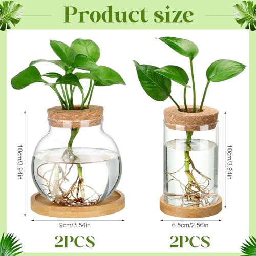 Layhit 4 Pcs Plants Propagation Stations vases Glass Planters with Wooden Lid and Bamboo Stand for Hydroponic Plants Gardening Gifts for Women Mom Home Office Tabletop Decoration(Funny Style) - style: Funny Style