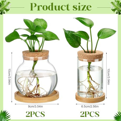 Layhit 4 Pcs Plants Propagation Stations vases Glass Planters with Wooden Lid and Bamboo Stand for Hydroponic Plants Gardening Gifts for Women Mom Home Office Tabletop Decoration(Funny Style) - style: Funny Style