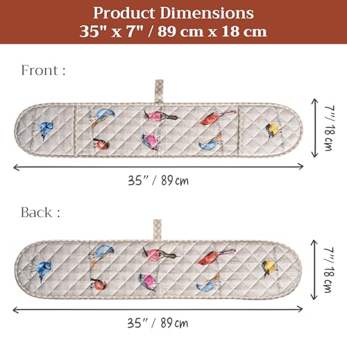 Maison d' Hermine Double Oven Mitts 100% Cotton Double Oven Glove (7"x35") | Heat Resistant BBQ Cooking Gloves with Loop Baking Grilling Kitchen Hotel Home Farmhouse Spring Summer - Birdies on Wire - color: 003 - Birdies on Wire, size: 7" x 35" (Double Ov