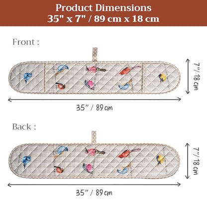 Maison d' Hermine Double Oven Mitts 100% Cotton Double Oven Glove (7"x35") | Heat Resistant BBQ Cooking Gloves with Loop Baking Grilling Kitchen Hotel Home Farmhouse Spring Summer - Birdies on Wire - color: 003 - Birdies on Wire, size: 7" x 35" (Double Ov