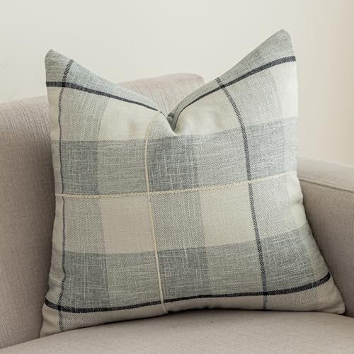 vctops Rustic Lattice Cotton Linen Decorative Throw Pillow Cover Embroidery Square Cushion Cover Pillowcase for Sofa Bedroom Couch (Grey White Plaid, 16"x16") - color: Grey White Plaid, size: 16" x 16" (Pack of 1)
