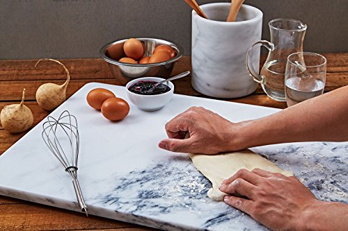 JEmarble Pastry Board 16x20 inch Set with Rolling Pin/Wooden Handles 18 inch(White) Non-Slip Rubber Feets for Stability Perfect for Keep the Dough Cool and Chocolate Tempering(Premium Quality) - size: 20"L x 16"W (Set with Rolling Pin)