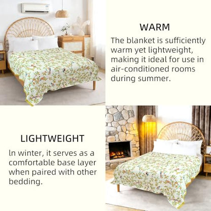 Boho Throw Blanket for Couch Bed, 100% Cotton Soft Rustic Quilt 60''x 80'', Super Soft Bohemian Decor Reversible Sofa Bed Chair Blanket Cover for All Seasons(Floral Bird)